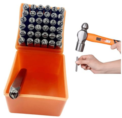 HJYDGJ 37 Stück Schlagzahlen Set, Zahlen Und Buchstaben Punch Set, Schlagzahlen Alphabet Set, Schlagzahlen Schlagbuchstaben Metall Schlagzahlen 3mm, Zum Stempeln Von Metall Kunststoff Holz Leder