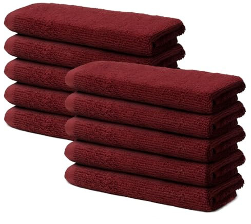 10 er Set Gästehandtücher 30x50cm | Frottee Weich & Flauschig | 100% Baumwolle | Kleine Frottier Handtücher für Gäste | Oeko-Tex | 500g/m² | Ôhm | Rot
