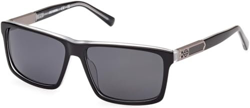 HARLEY-DAVIDSON HD0977X Occhiali da Sole Uomo, Occhiali da Sole Casual Leggeri, Forma Lente Rettangolare, Lenti Fumo Polarizzato, Nero Lucido