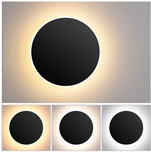 Kingwen LED Wandleuchte Innen 10W mit Mit Touch Sensor,Moderne Schwarze Runde Wandleuchten innen 3 Farben Einstellbar 3000K 4000K 6000K,Wandlampe Innen
