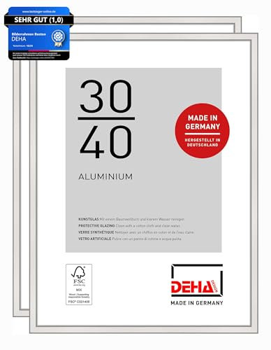 DEHA Design Bilderrahmen, 30 x 40 cm (2er Set), Aluminium, Silber glanz, Fotorahmen zum Aufhängen im Hoch- & Querformat, bruchsicheres Kunstglas, Boston