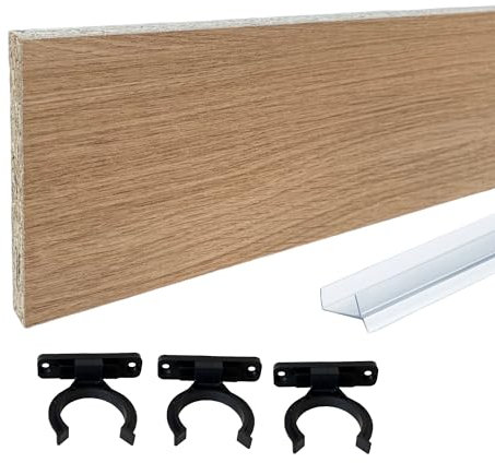 Küchensockelleisten Küchensockelblende Sockelleiste Sockelblenden Küchensockel ZUSCHNITT auf MAß (20x100cm +3Clips +Schutzprofil, Eiche natur)