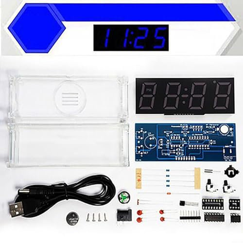 CNANRNANC DIY LED Digitaluhr Kit Diy Clock Kit DigitalTube Temperaturalarm Wochenanzeige 51 MCU DS1302 Digital Uhr Bausatz(Blue)