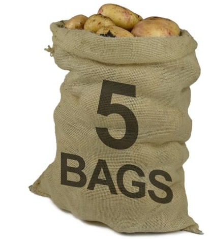 PRObag - Hessian Sacks - PREMIUM GRADE - Jute, Burlap Sacks for Potatoes Vegetables Fruit - Potato Sacks Extra Strong (5, 45x60cm) POTATOES NOT INCLUDED