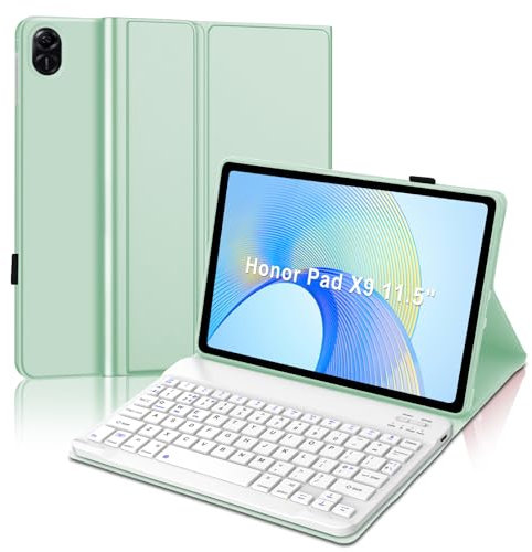 JADEMALL Keyboard Case for Honor Pad X9, Wireless Magnetic Detachable Bluetooth Keyboard, Premium PU Leather Cover with Pencil holder for HONOR Pad X9 11.5-inch Wi-Fi Tablet, Grass Green