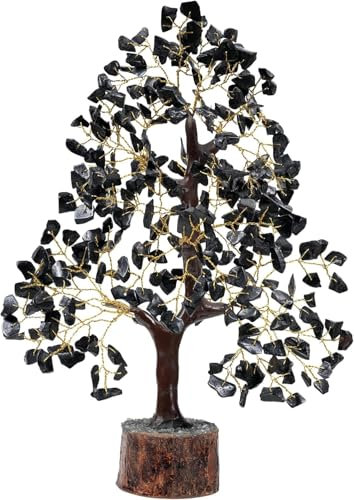 Wonder Care Schwarzer Turmalin_Chakra-Baum des Lebens – Kristallbaum_Positive Energie_handgefertigter Edelsteinbaum, Glücksbringer_Heilung_Chakra_Wohlstandsgeschenk_Feng-Shui-Dekoration_300 Perlen
