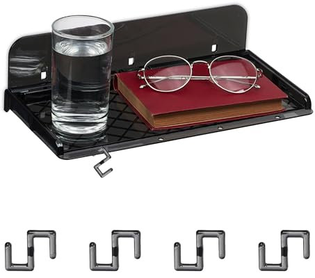 Relaxdays Bettablage, Mini-Nachttisch zum Ankleben, für Bett & Hochbett, HxBxT: 8,5 x 30 x 15,5 cm, Kunststoff, schwarz