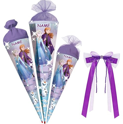 alles-meine.de GmbH Schultüte - Frozen - die Eiskönigin - ELSA & Anna - 35-100 cm - Größe wählbar - Holzspitze wählbar - inkl. Name + Bänder Schleife - Zuckertüte - Tüll - oder..