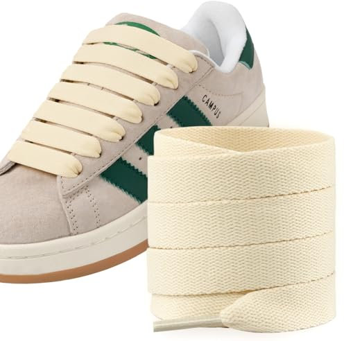 Puzeam 2 Paia di Lacci Piatti, Larghezza 15 mm, Stringhe Scarpe Ricambio per Scarpe da Ginnastica e Sneaker, Scarpe Sportive Beige 100