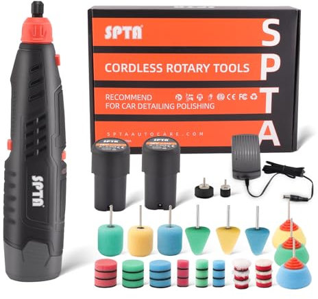 SPTA - Kit de herramientas giratorias inalámbricas, mini herramienta giratoria de 12 V con kit de accesorios de 40 piezas, herramientas giratorias eléctricas para pulir, cortar, lijar, taladrar y