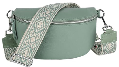 MIRROSI® Bauchtasche Damen, Echtleder, Made in Italy, Umhängetasche, Brusttasche, Crossbody Bag (1 Tasche & 2 Gurte) (Mint (Karo), Große Tasche (28x18x9cm))