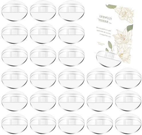 BLMHTWO 24 Pcs Acrylic Card Stands Table Sign Holder Card Display Place Table Menu Holders Small Clear Plastic Stands for Wedding Photos Memos Pictures Display(Round)