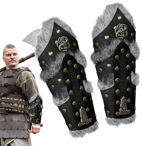 Handgelenkschoner | 1 Paar Mittelalterliche Armschoner | Armwärmer aus Kunstleder für Herren, Mittelalterliches Cosplay, Handgelenkband Piratenritter