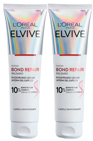 L'Oréal Paris Elvital Bond Repair Conditioner für beschädigtes Haar, Formel mit 10% Zitronensäure, baut und stärkt - 2 Flaschen à 150 ml