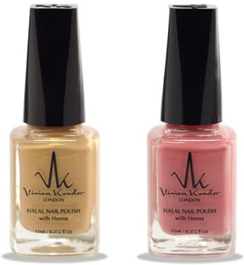 (2Pcs Set) Henna Infused Halal Nail Polish Water Permeable Nail Polish Vegan Long lasting Nail polish (Eternal Bliss, Golden Beige)