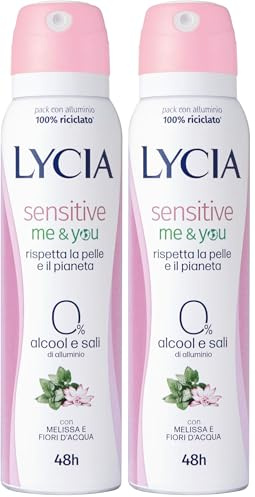 Lycia - Sensitive Me&You Deodorante Spray, Senza Alcool, Senza Sali di Alluminio, Efficacia 48 ore, profumo di Melissa e Fiori d’Acqua, 150ml (Confezione da 2)