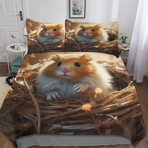 AAPZY süßer Hamster Bettwäsche Premium Atmungsaktive Angenehme Bettbezüge, Mikrofaser Bettdeckenbezug, Erwachsene Kinder 3teilig Bettbezug + Kissenbezug King (220x240cm)
