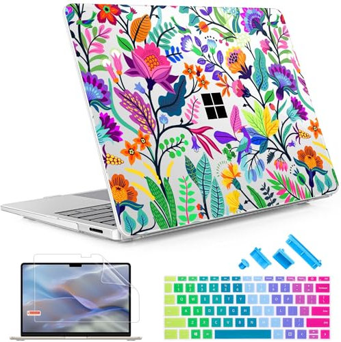 May Chen Case for Microsoft Surface Laptop 13.8 inch, 2024 Windows 11 AI + PC, 7th Edition Touchscreen Display, Protective Plastic Hard Shell Case with Keyboard Cover - Bright Colorful Flowers