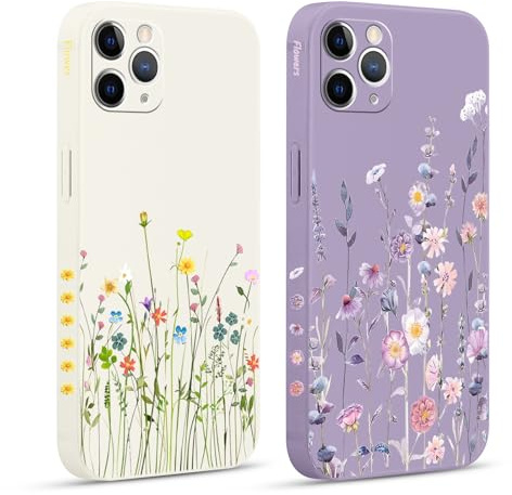 Pnakqil 2 Stück Handyhülle für iPhone 11 Pro 5,8 Hülle, Blumen Aesthetic Floral Muster Bunt Design Motiv Case Silikon Weiche für Mädchen TPU Dünn Stoßfeste Kameratasche Schutzhülle
