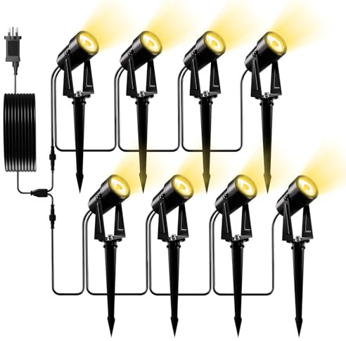 Yuusei Garden Lights Mains Powered, 8 in 1 Pack 29.8M Extendable Outdoor Spotlight, 3000K Warm White 27V LED Driveway Lights, IP65 Waterproof for Pathway, Fence, Pond, Yards