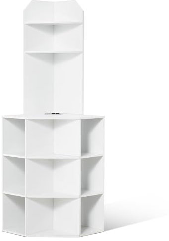 VEVOR Armoire Rangement d'angle Haute, 163,3 cm, Meuble d'angle en Bois à 6 Niveaux avec Ports et Prises USB et étagères réglables, Meuble Cuisine Angle Autonome pour Salon, Cuisine, buanderie, Blanc