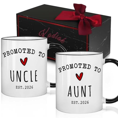 Kadiak Promoted to Aunt & Uncle 2026 Mugs Set, Pregnancy Announcement Mug Gifts, First Time Uncle & Aunt Gifts, Pregnancy Reveal Announcement Mugs Gift