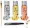 JAWUZ 3PCS Essbare Blattgoldblätter,Tortendeko Essbar,Blattgold Essbar,Blattgold Flocken,Goldfolie Flocken,Blattgold Essbar Für Torten,Essbare Tortendeko,Blattgold Zum Backen mit Pinzetten und Bürsten