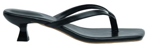 MGGMOKAY Women Thong Sandals Low Heels Kitten Flip Flops Square Toe Mule Slide Sandals,Black,6.5