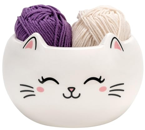 Cat Yarn Bowl for Knitting Cute Ceramic Yarn Bowl Crochet Accessories Large Yarn Holder Storage Gift for Knitters Crocheters