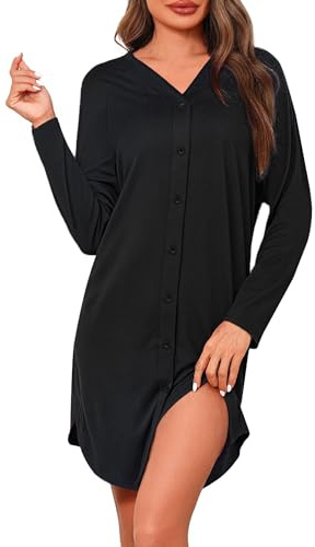 Crewhpo Chemise Nuit Grossesse Boutonnée Devant Manches Longues Coupe Ample
