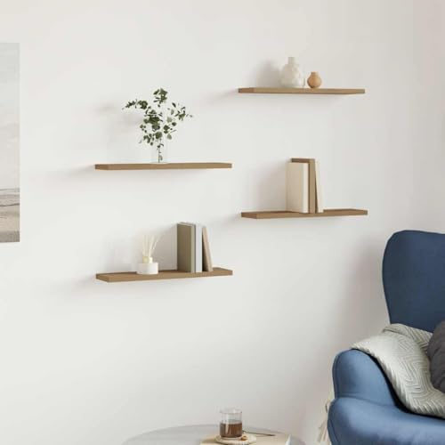 Teenpull Wandregale 4er Set, Artisan-Eiche, 40x10x1,5 cm, schwebendes Holzwerkstoff-Design für Wohnzimmer, Schlafzimmer, Büro, zur Wandmontage