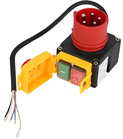 Motorschutzschalter 400V, 3-Phasig Notausschalter mit CEE-Stecker, Wasserdicht Elektromagnetischer Maschinenschalter 400v mit 67cm Kabel, Phasenwender, Nullspannungsschalter, Kompatibel KEDU KOA7