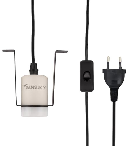VANSUKY Reptilien Wärmelampenhalter mit EU-Stecker – 360° Drehbare E27 Keramikfassung für Infrarot-Heizlampen, Hitzebeständige Lampenhalterung für Terrarien und Vivarien