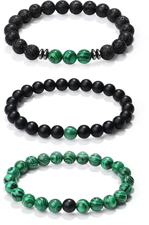 XIANNVXI 3 PièCes Bracelet Perle Homme Ensemble 8mm Cristal Perlé Bracelet Pierre Naturelle Homme Bijoux Cadeau Bracelets Porte Bonheur Hommes Bracelets Elastique Cadeaux Pour PèRe, Mari, Petit Ami