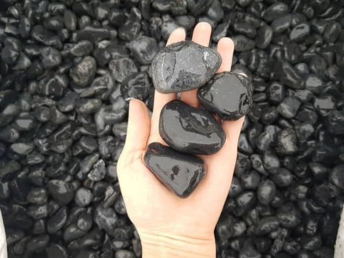 Natural Black Polished Pebbles, 30-50 mm, Decorative River Stones for Garden and Aquarium, 25 kg