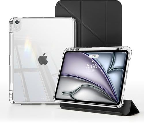 RosMank Y Fold Funda para iPad A16 11th Generation(2025 11inch)/iPad 10th Generation(2022 10.9inch)con Soporte para Apple Pencil,Soporte Función Funda, Carcasa Transparente,PU Pantalla Protector,Negro