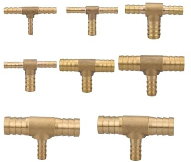 VAYEODEYU Raccord de tuyau d'arrosage en laiton, Raccord cannelé en T à 3 voies en laiton de 4 à 19 mm for eau, gaz, huile(4-6-4mm 1 pcs)