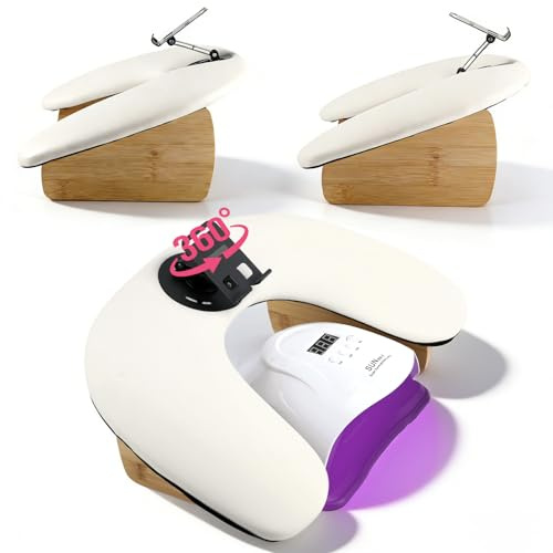 ANGNYA Arm Rest for Nails Tech with 360°Rotating Phone Holder, U Shaped Manicure Hand Rest, Nail Arm Rest with Detachable Brackets Microfiber PU Leather Manicure Hand Rest Pillow for Manicurist