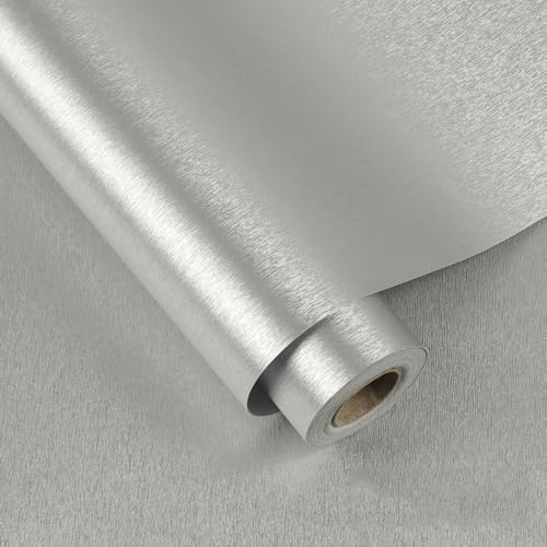 LZH-LP Papel Tapiz Autoadhesivo Plateado de Metal Cepillado, 40x500CM Vinilo para Muebles Impermeable Efecto Acero Inoxidable Cocina Nevera Encimera Gabinete Renovación Hogar Estilo Industrial