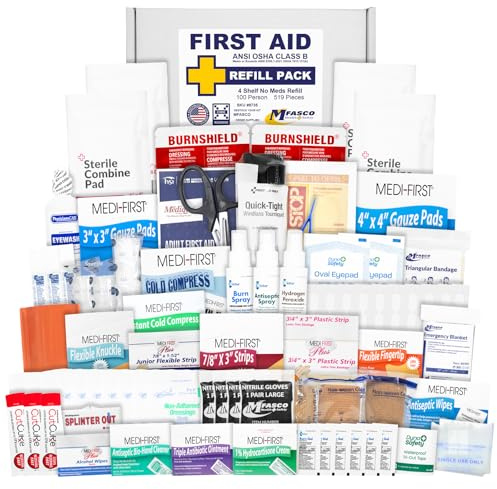 MFASCO Workplace First Aid Kit Refill for 4 Shelf Wall Cabinet 519 Pcs