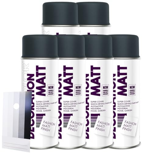 Craft-Equip DC 6 Stück Lackspray Matt nach RAL in 400ml zur Lackierung von Auto Stahl Aluminium Beton Holz und Spritzmusterkarte (6 Dosen in anthrazit MATT RAL 7016 + Karte)