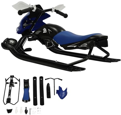 ROGONPDK Lenkschlitten, Bob, Erwachsene Skischlitten mit Fußbremsen, Lenkbarer Schlitten, Jugendliche Skischlitten, Schneeschlitten, Snowracer Rennrodel, für Skifahren (Blau)