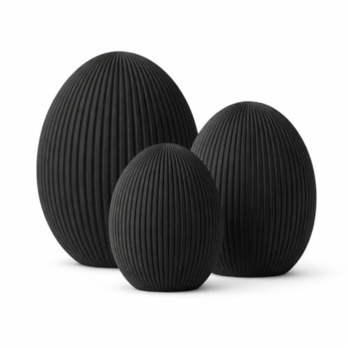 ELINORA Osterdeko Ei Set – 3er Dekoeier Set in Schwarz, Weiß oder Braun – Modernes Osterei Design Ribbed oder Fuzzy – Stilvolle Osterdekoration für Tisch, Wohnzimmer & Ostertisch (Schwarz, Ribbed)