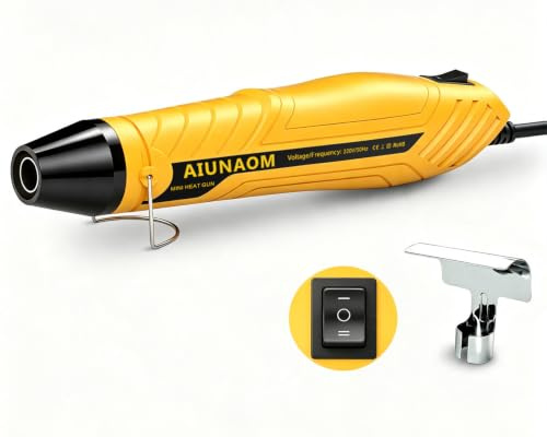 AIUNAOM 450W Mini Heat Gun, Dual Temp 250°C/450°C Fast Heat Hot Air Gun with Overload Protection & Reflector Nozzle for Crafts Shrink Tubing Resin Candle Making & DIY(Yellow)
