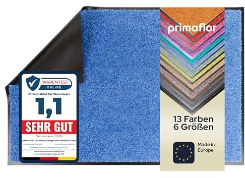 Primaflor Schmutzfangmatte CLEAN – Blau, 120x180 cm | Saugstarke, Schwer entflammbare Fußmatte | Rutschfester Türvorleger für Innen | Türmatte für Eingangsbereich | Sauberlaufmatte mit Gummirand