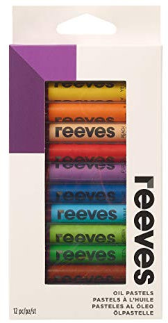 Reeves Oil Pastels - Highly Pigmented Pastel Colours - Painting Sticks, Oil-Based Crayons - Art Supplies for Adults, Kids, Artists, & Students - Great For Sketching, Shading, & Mixing - Set of 12