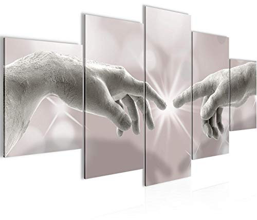 Runa Art - Bilder Die Erschaffung Adams Michelangelo 200 x 100 cm 5 Teilig XXL Wanddekoration Design Rosa Grau 612051c
