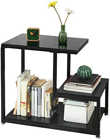 SoBuy FBT65-SCH,ES Mesa Auxiliar con 3 Estantes, Consola,Mesita de Noche para Salón Comedor, Teléfono o Lampara (Negro)