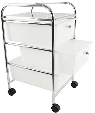 MSV Rollwagen Badwagen Haushaltswagen Rollcontainer Badregal Stahl 33 x 40 x 62.5 cm, Weiß, 62,5 x 40 x 33 (cajones: 39x29x13)