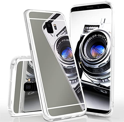moex Mirror Case für Samsung Galaxy S9 Hülle mit Spiegel und erweitertem Kantenschutz aus Silikon, Handyhülle verspiegelte Rückseite, Stylische Handy Schutzhülle dünn, Schwarz